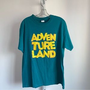 Adventureland Vintage T Shirt Size Large Turquoise Blue Retro Graphic